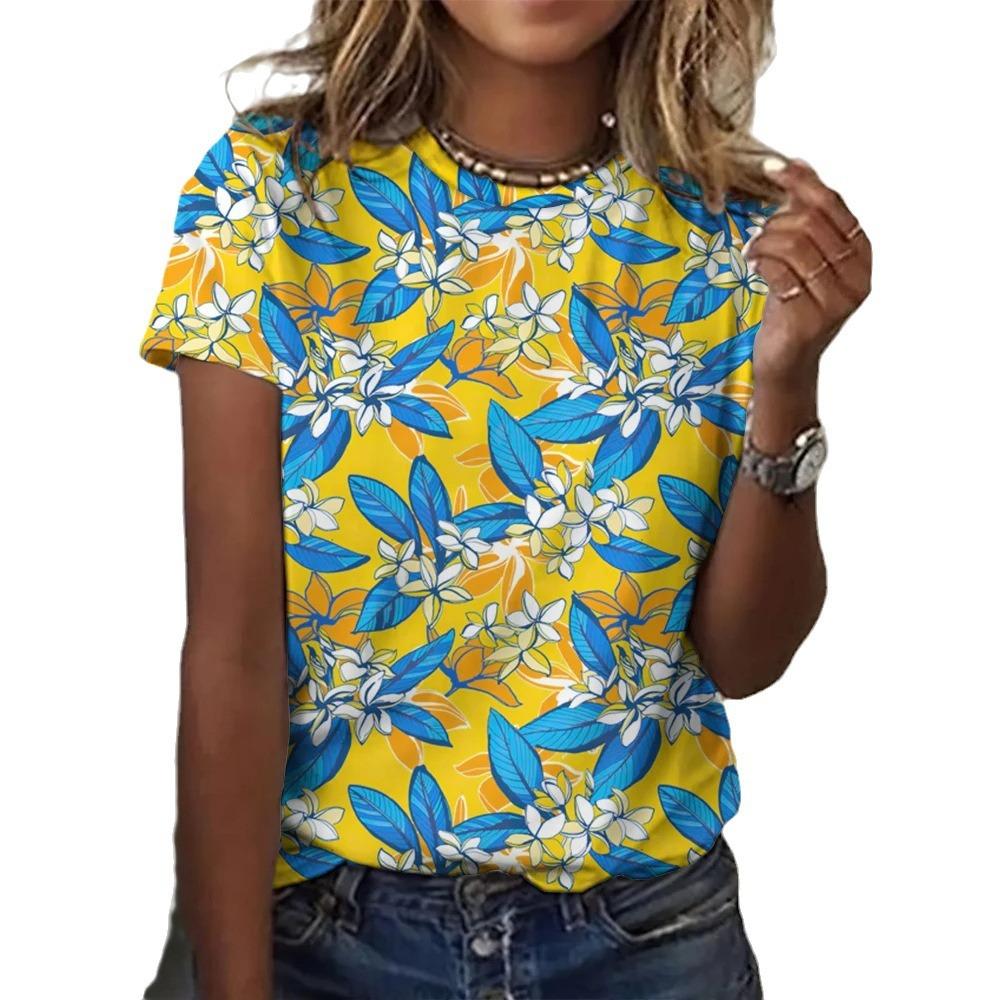 Colorful Floral Pattern 3D Digital Printing Women's Comfortable Round Neck Short Sleeved T-shirt