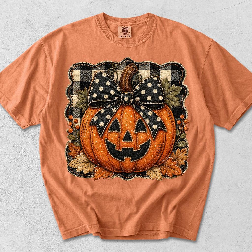 Coquette Pumpkin Shirt, Comfort Colors Halloween Tee, Retro Jack O Lantern T-shirt, Spooky Season Gingham Graphic Apparel