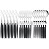36Pcs Black Gold Cutlery Set Mirror Silverware Stainless Steel Dinnerware Dessert Knife Cake Fork Spoon Tableware Flatware Kitchen Wedding Accessories