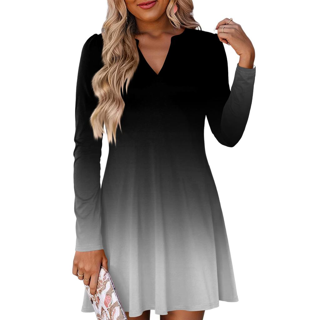 Women's Fashion Gradient V-neck Long Sleeve Dress