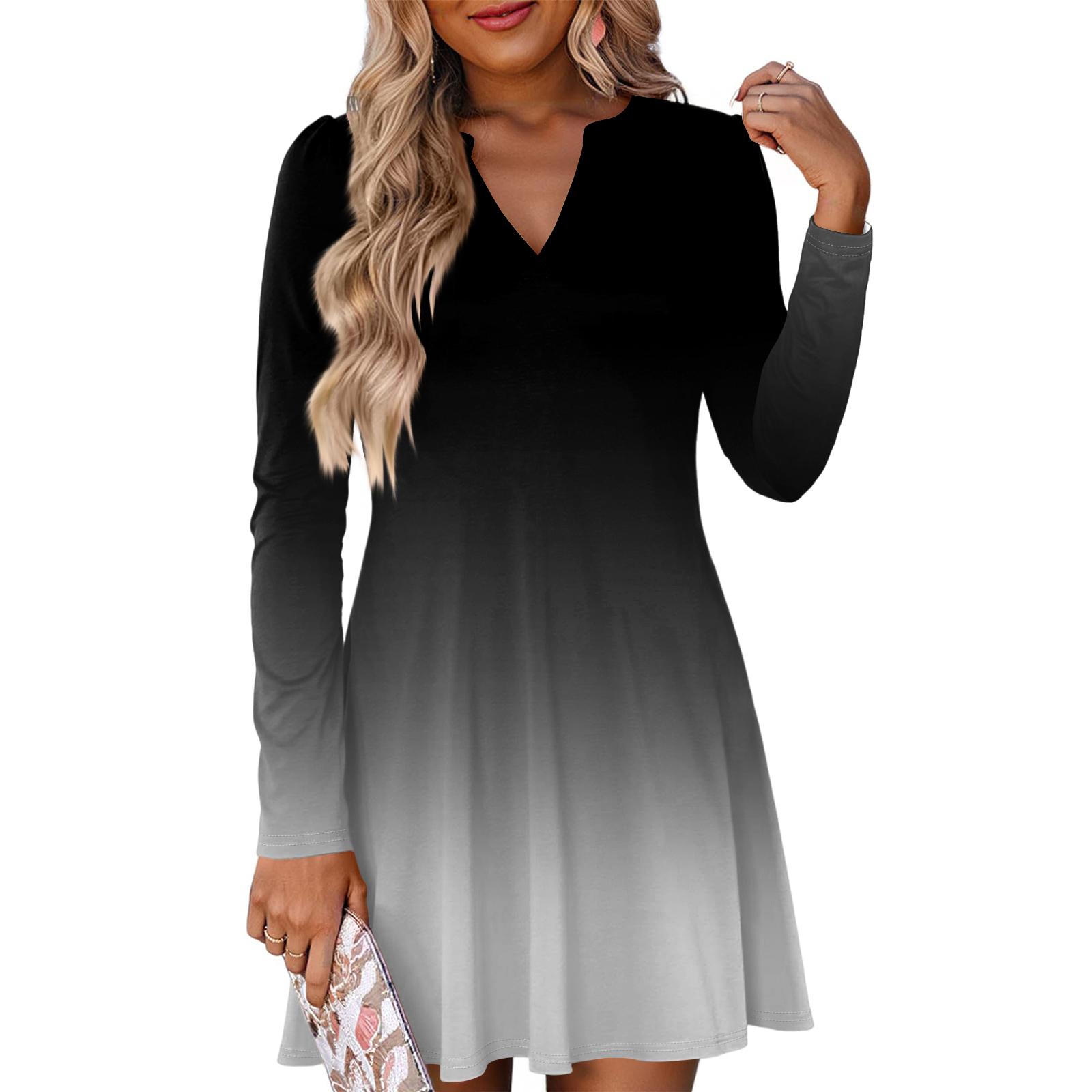 

Женское модное платье с градиентным V-образным вырезом и длинными рукавами L чёрный