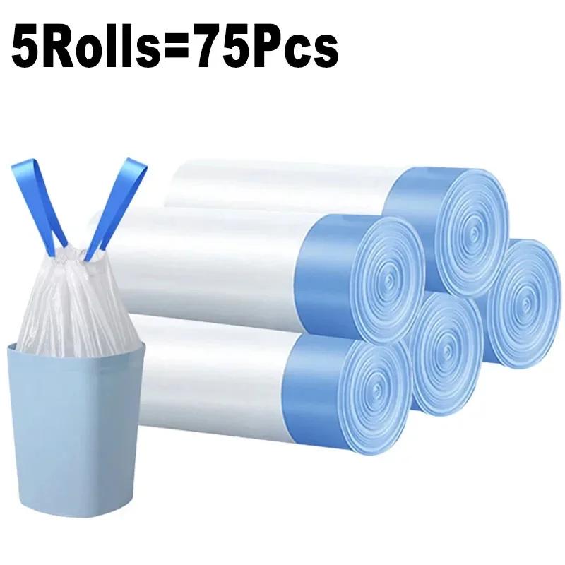 Drawstring Garbage Bag Household Portable Kitchen Large Thick Plastic Bag Student Dormitory Automatic Closing White Multi Use