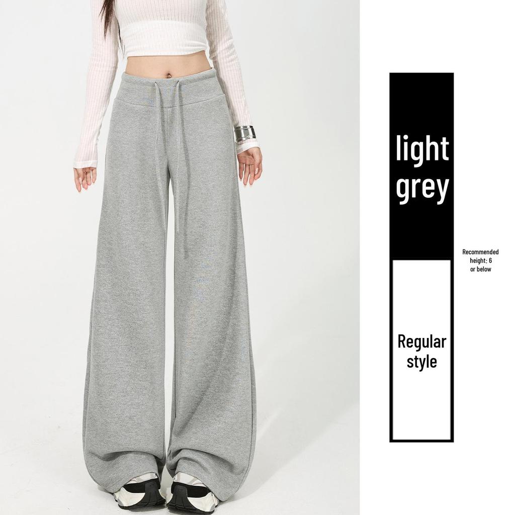 Women's Off-White Fleece-Lined Wide-Leg Pants, Autumn/Winter, Relaxed Fit, Casual, Good Drape, Straight Leg, Glutinous Rice Air Pants