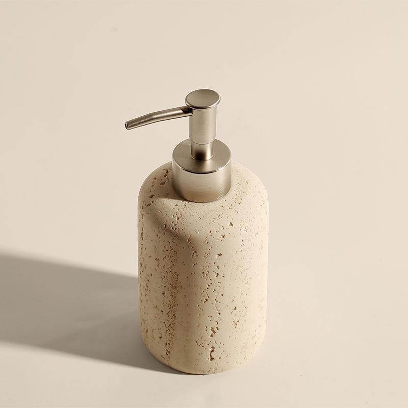 Travertine 4-Piece Bathroom Set: Mouthwash Cup, Toothpaste Holder, Electric Toothbrush Rack