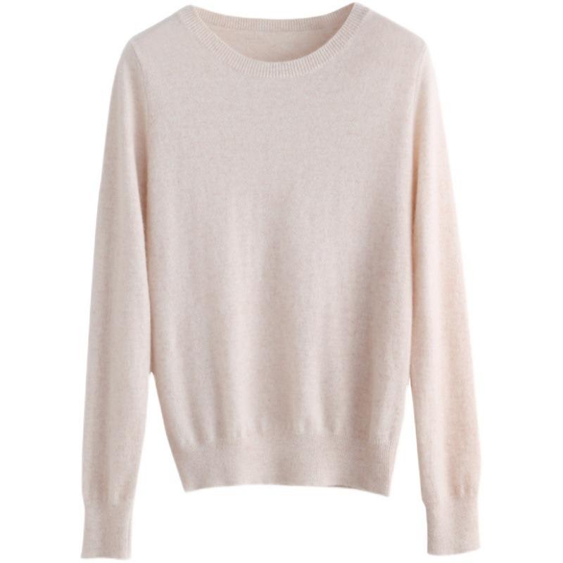 Women's Round Neck Pullover Warm Long-sleeved Knit Sweater Short Section Solid Color Bottoming Wool Sweaters