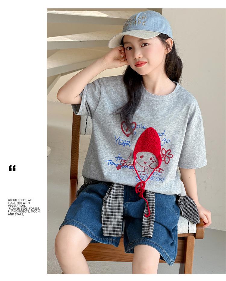 Girls' Korean Style Summer T-shirt & Shorts Set - 2026 Casual Short Sleeve Outfit