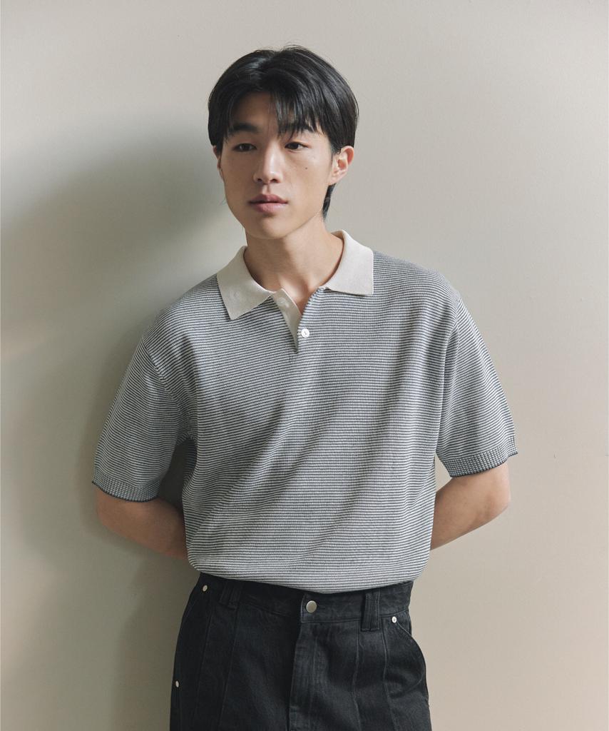 NONBLANK Striped Collar Hs Knit_Melange Grey