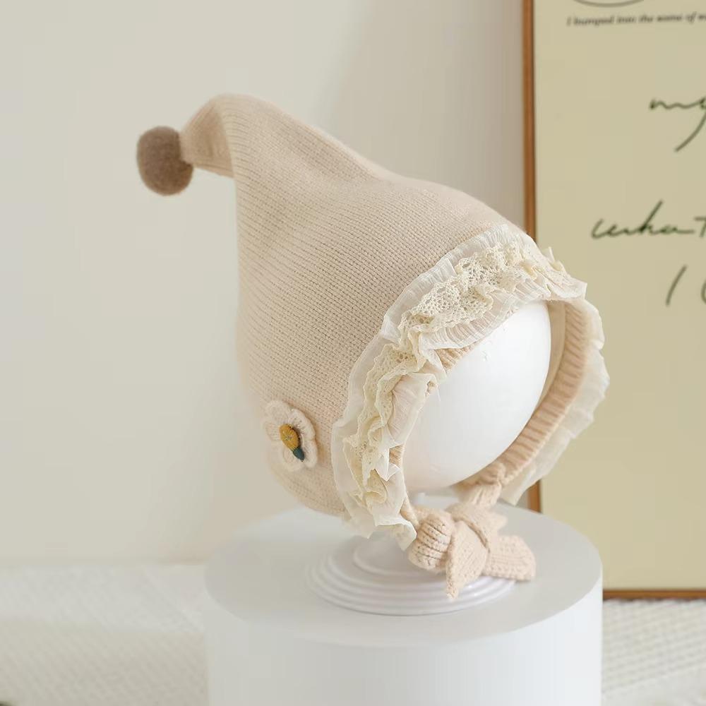 

with Lace Brim Infant Cap Thickened Kids Ear Protection Cap New Baby Knitted Hat Winter бежевий