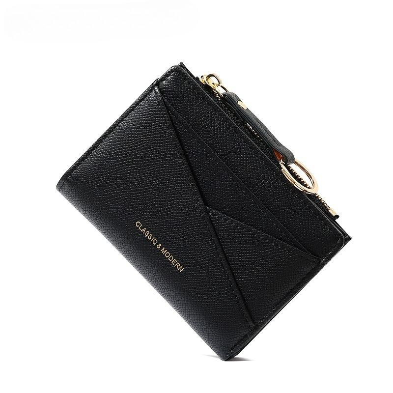 Women S Wallet Ultra-Thin Compact Two-Fold Zipper Coin Purse with Keychain Coin Purse Modern Wallet Durable Zipper Closure Purse чёрный 990₽