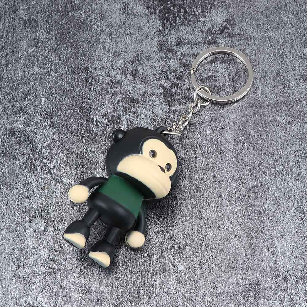 Cute Monkey LED Key Chain With Sound Key Ring Mini Flashlight Torch Animal Shape Keyring For Kids Toy Bag Accessories Gift