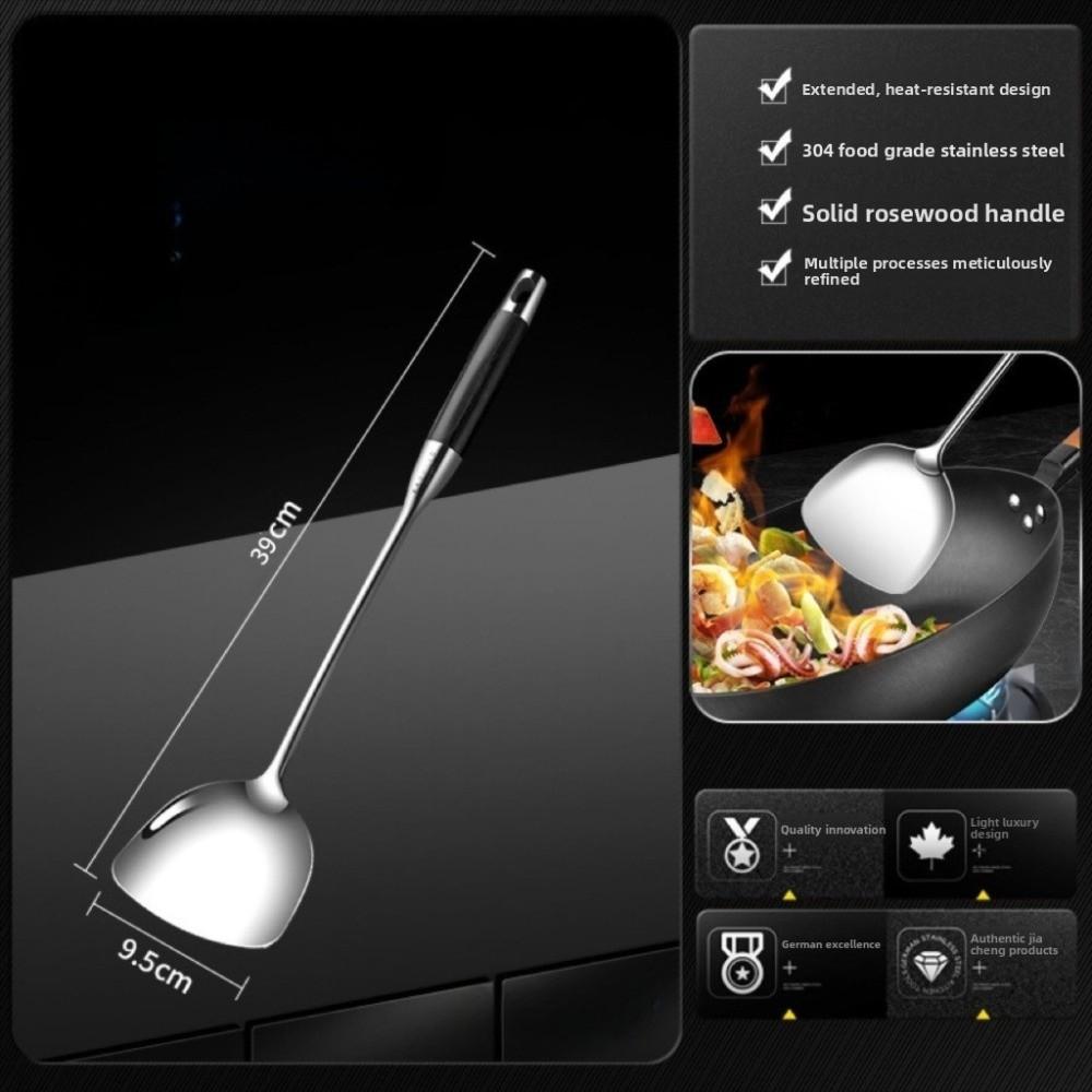 Stainless Steel Kitchen Utensil Set Long Wooden Handle Slotted Turner Kitchen Gadgets Professional Stainless Steel Spatula