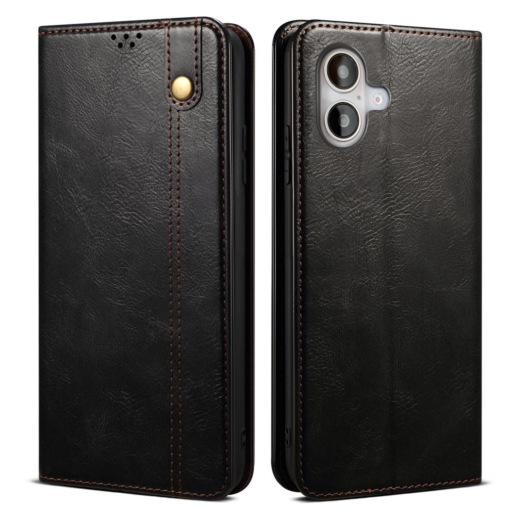 For iPhone 16 Case Crazy Horse Texture Waxy Leather Wallet Stand Cover