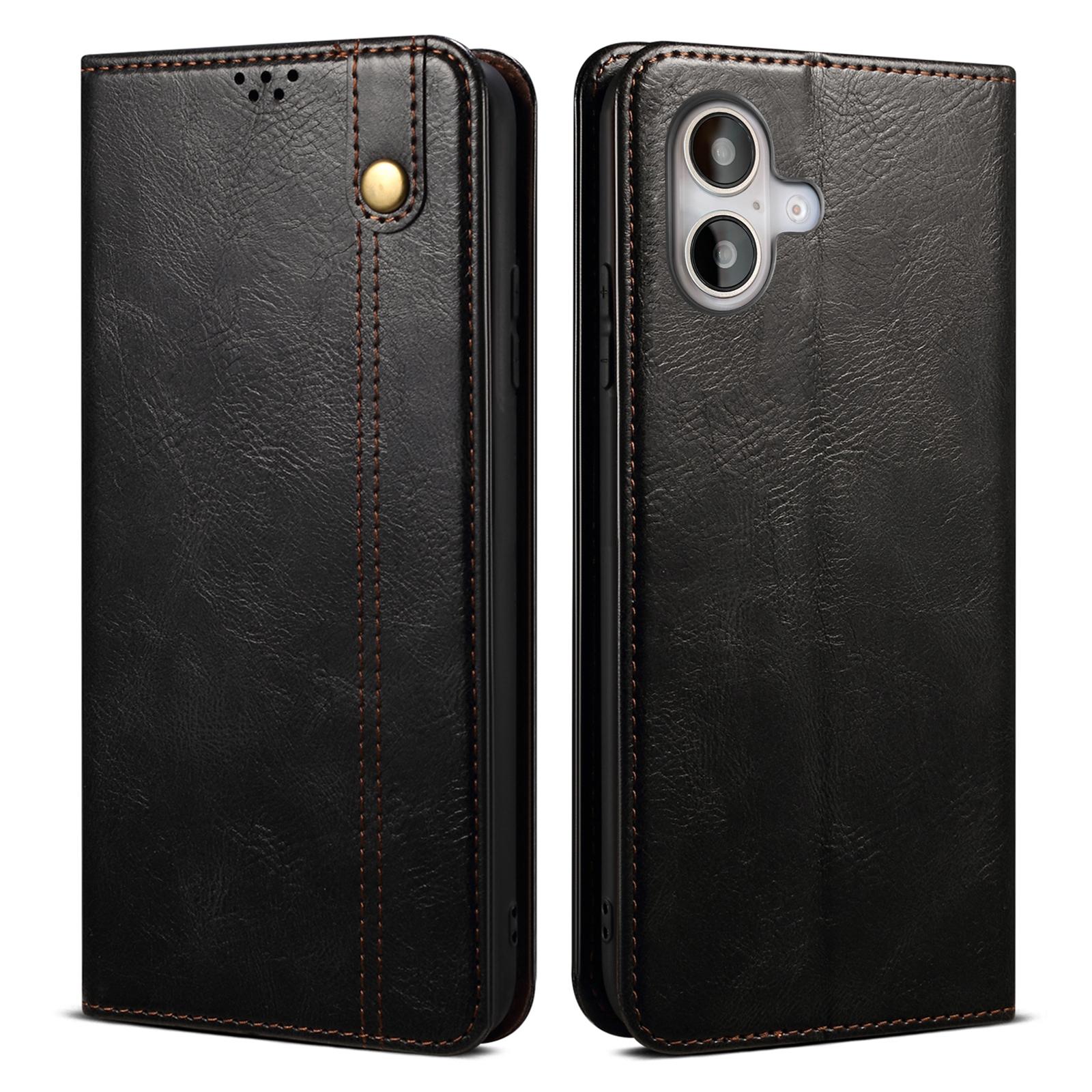 

For iPhone 16 Case Crazy Horse Texture Waxy Leather Wallet Stand Cover