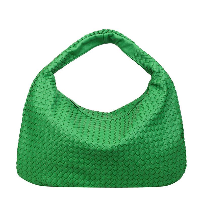 Simple Hand Woven Bag, Women's Fashionable Soft Leather Commuting Shoulder Bag, Versatile and Large Capacity