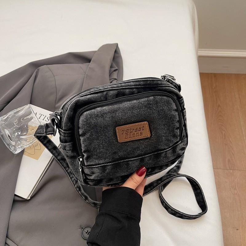 

Old Retro Denim Shoulder Bag Korean Casual Washed Cross-body Travel Mobile Phone Small Square 19x10x15 чёрный