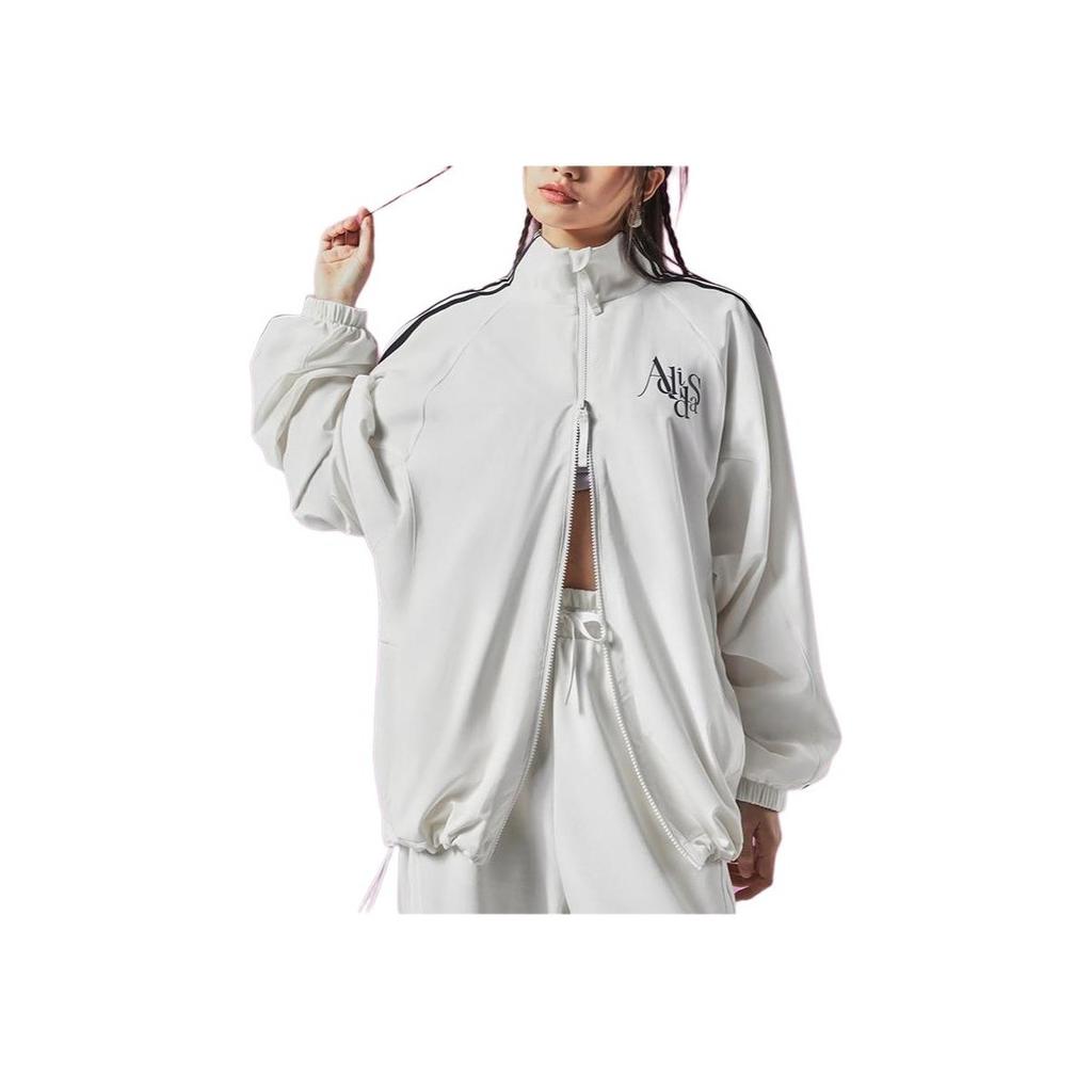 Adidas Tanzjacke Retro Sport Stehkragen Drei Streifen Colorblock Buchstabenprint Freizeitjacke Damenjacke Han-Jade-Weiß JI9768