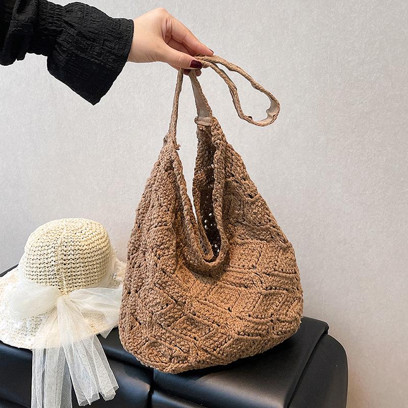 

Красивая сумка-тоут из полого плетения с цветочным узором, новая сумка большой вместимости на плечо/подмышку, легкая и универсальная сумка