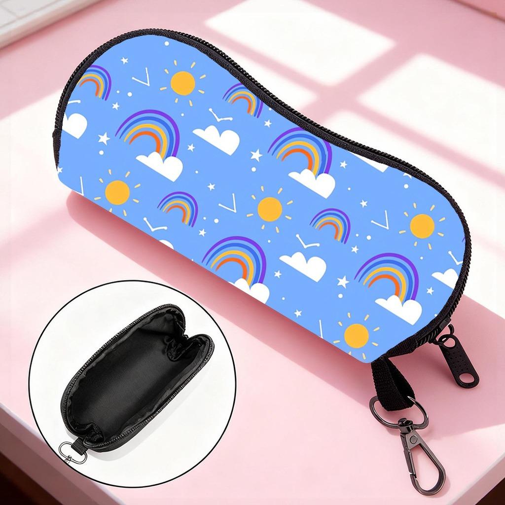 Portable Printed Felt Zipper Eyeglass Case Shockproof Sunglasses Storage Pouch With Carabiner for Daily Travel Outdoor Use