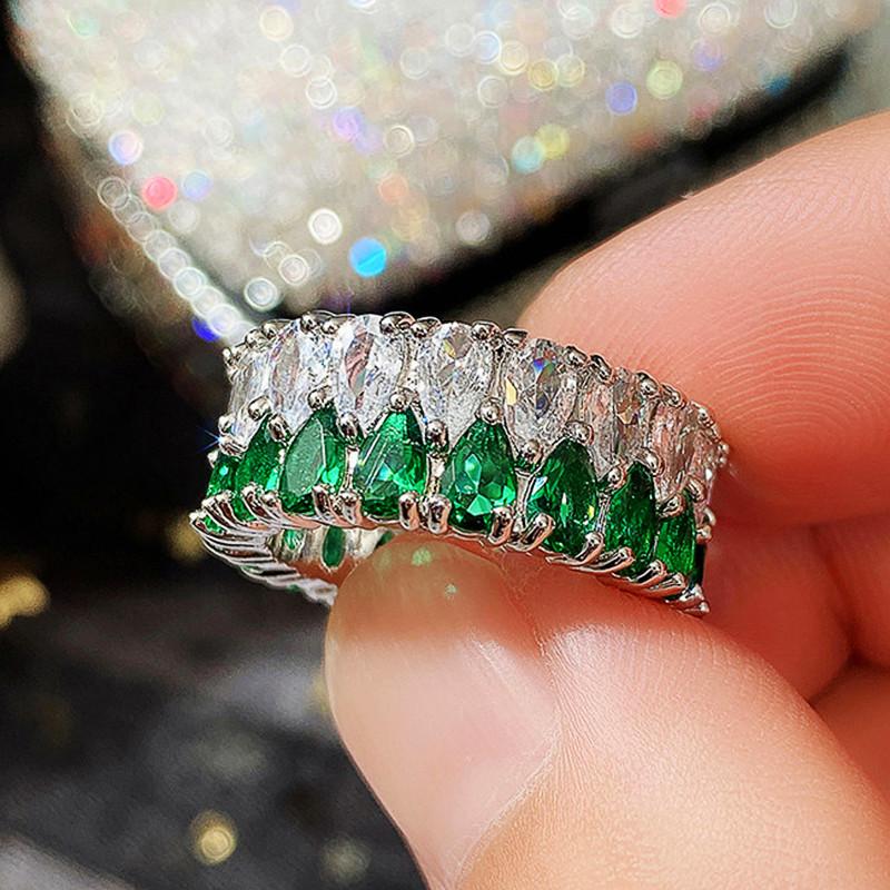 Anillos de boda de tendencia para mujer, anillos de Color plateado de alta calidad con forma de lágrima azul/verde/rosa, joyería llamativa