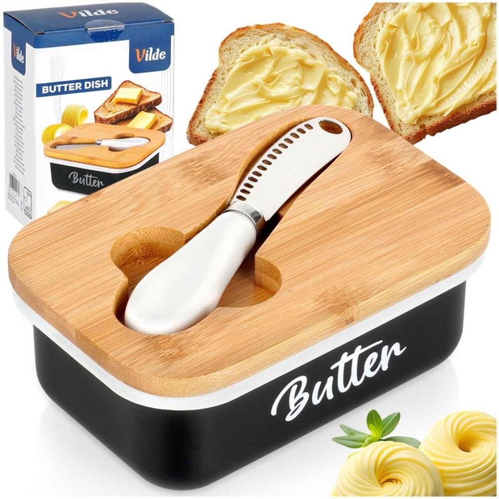 BLACK METAL BUTTER DISH WITH KNIFE 139516