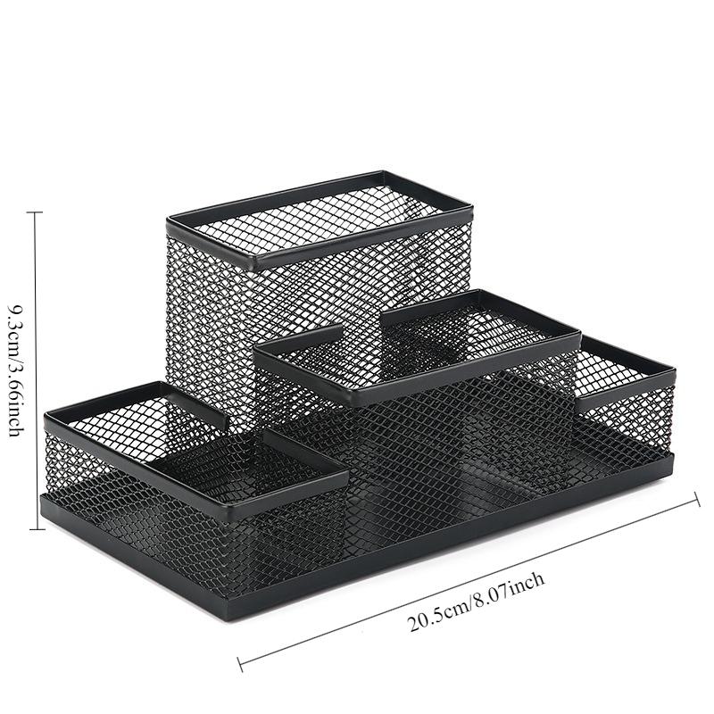 4 Grids Mesh Desk Organizer Office Supplies Pen Holder Multipurpose Space Saving Desk Organizer Storage Basket for Home Office