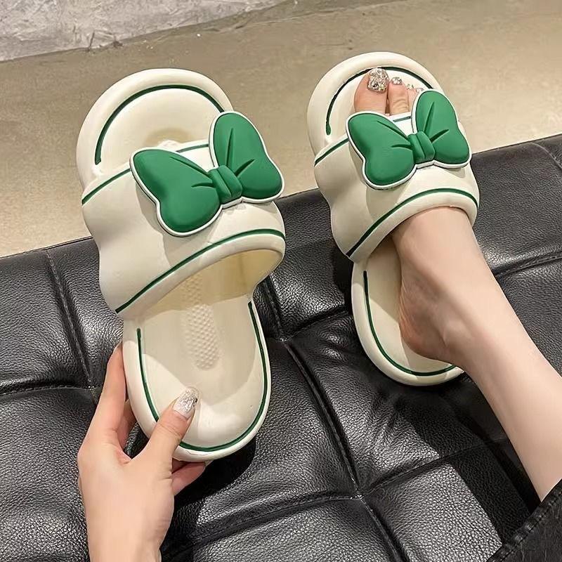 Söta tofflor med rosett för damer sommarplagg nya moderiktiga mångsidiga halkfria inomhustofflor för hemmet svala tofflor