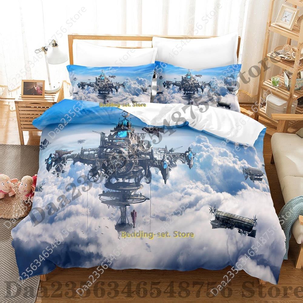 New Personality Cool Steampunk Airship Bedding Set Cartoon Anime Three-Piece Set Adult Kid Bedroom Duvetcover Sets 3D Kawaii