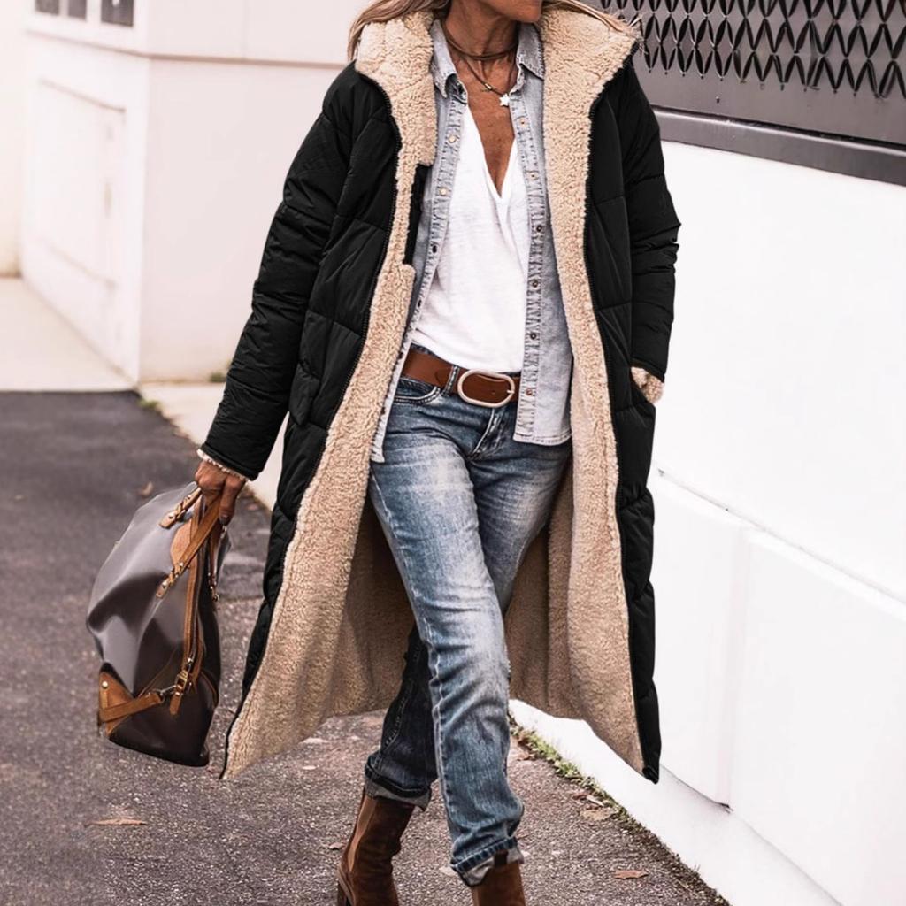 New Women's Cotton Clothes Hooded Double-sided Wear Long Coat Coat