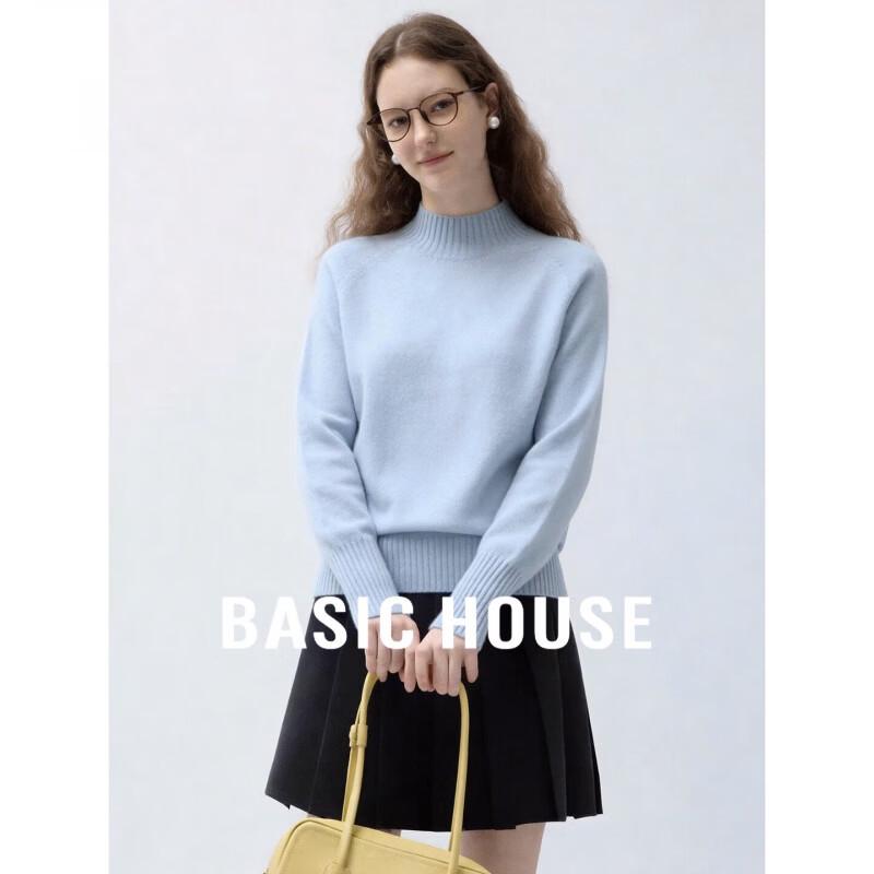 Basic House Women's Autumn 100% Wool Semi-High Neck Loose Knit Sweater