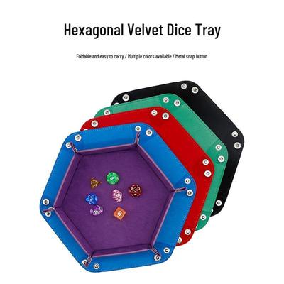Hexagonal PU Leather Dice Tray Holder for Board Games and Accessories.