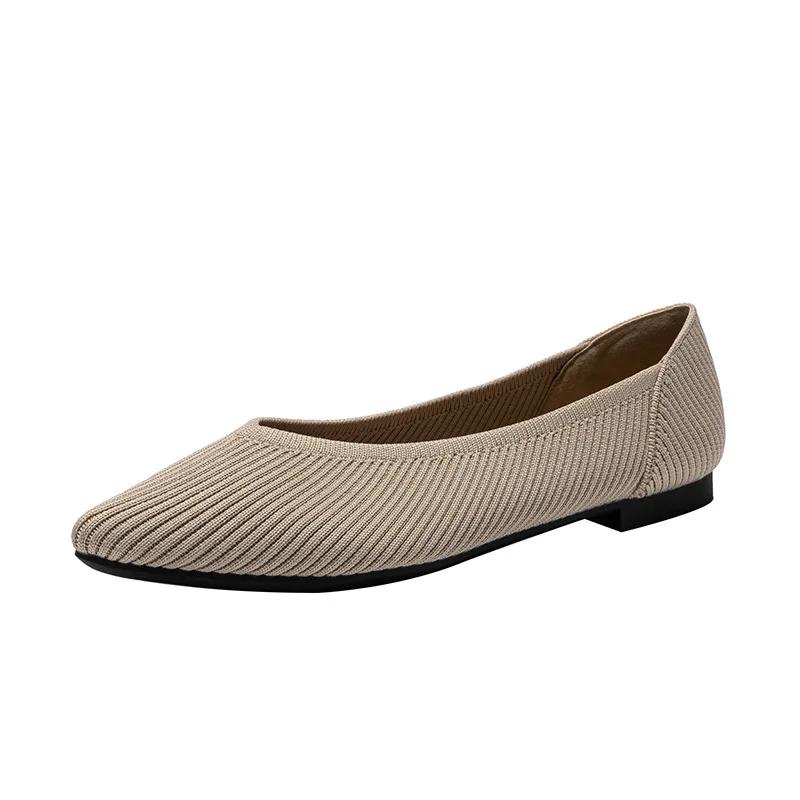 Women's Flat Shoes Spring and Autumn Fashion Knitted Breathable Non Slip Rubber Sole Pointed Women Comfortable Casual Boat Shoes