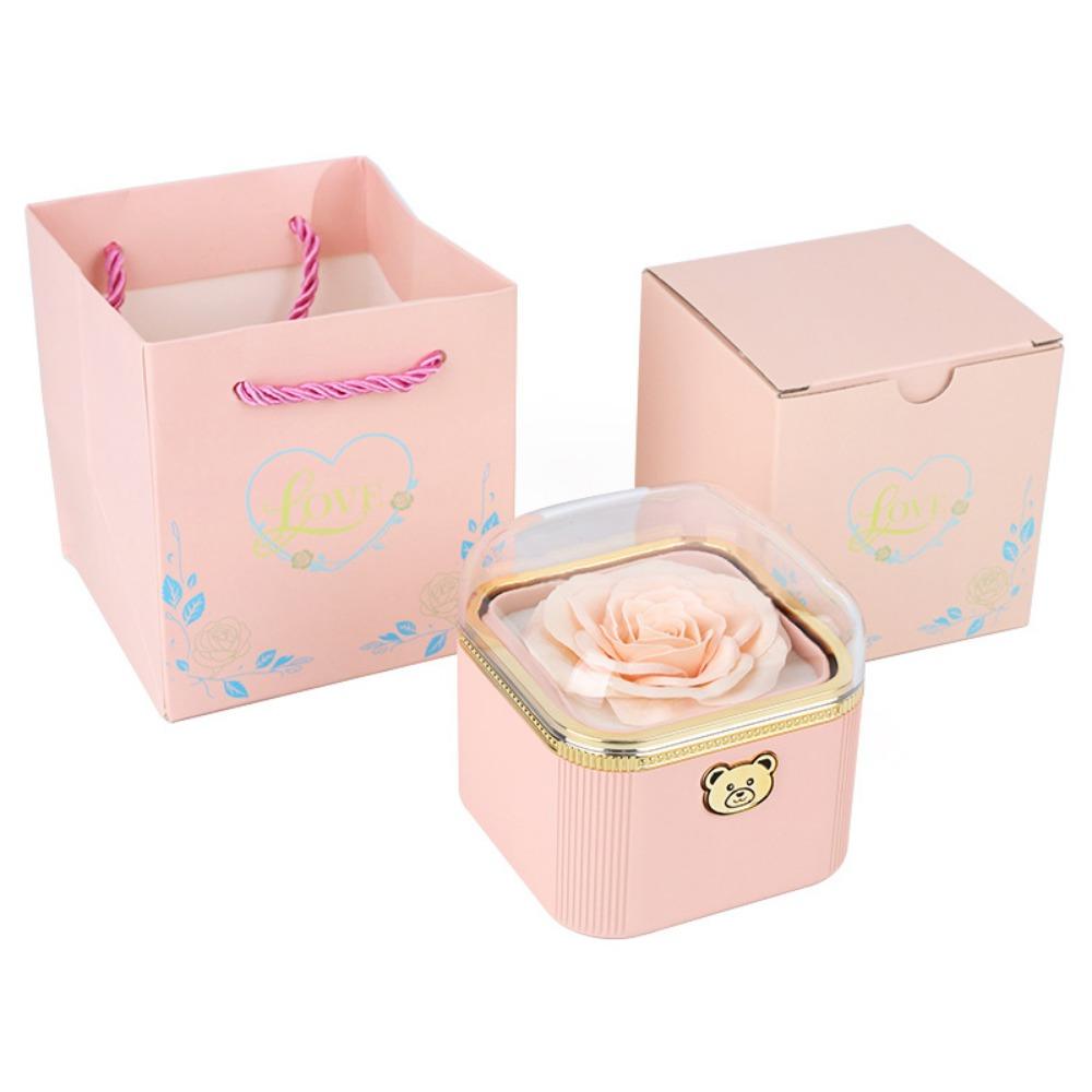 Cute Rotating Rose Box Romantic Surprise Jewelry Storage Box Necklace Storage Case  Mother's Day