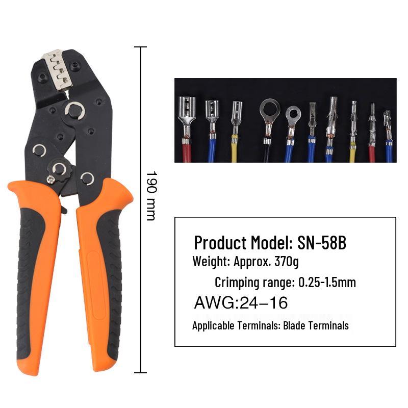 SN-58B Crimping Pliers Set for Pre-Insulated and Bare Terminals with Jaws 2546B/06WF/03H/06/02C