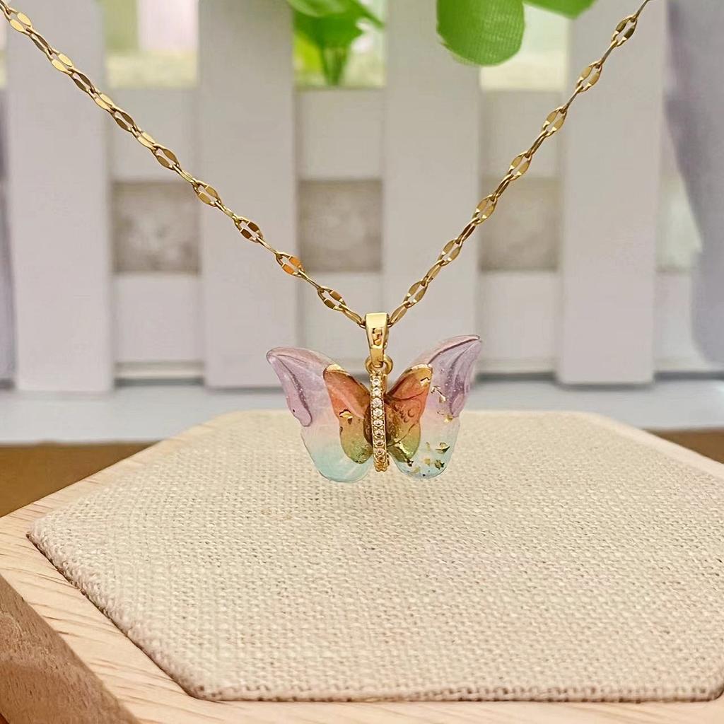1 sztuka Wysokiej klasy lekkie luksusowe cyrkonia gradientowe kolorowe motyl moda prosta osobowość naszyjnik