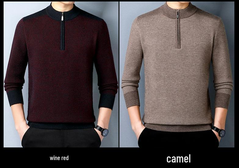 Men's Thick Warm Wool Half-Zip Sweater for Autumn/Winter - Middle-aged Base Layer Dad's Outfit