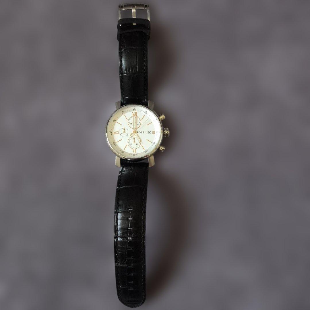 Used [Beautiful item! ] FOSSIL Chronograph Leather Belt Battery Replaced!