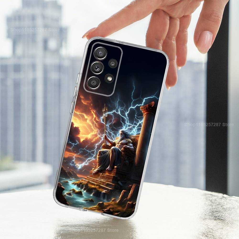 Mythology Greek Art Zeus For Samsung A51,30,71,S9,Ultra,S20,FE,22,Lite,23,21,PIus,10,Transparent, Silicone Case