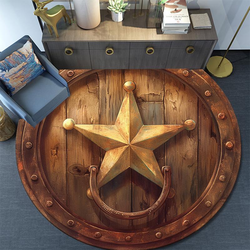 Star Emblem Round Area Rug,Carpet Rug for Living Room Bedroom Sofa Playroom Decor,Non-slip Floor Mat
