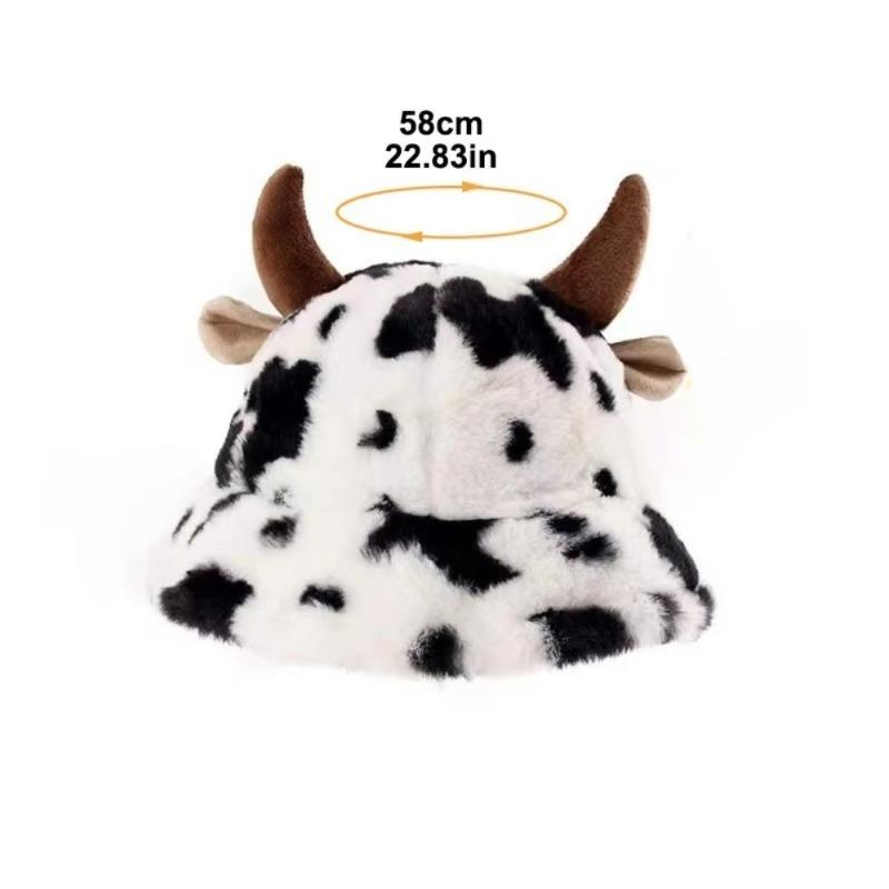 Entzückender Trendiger Klassischer Fischerhut für Herbst & Winter, Hörner & Kuhdruckmuster Warmer Fischerhut Warme Mütze Hip Hop Unisex Fischerhut für Frau Mann