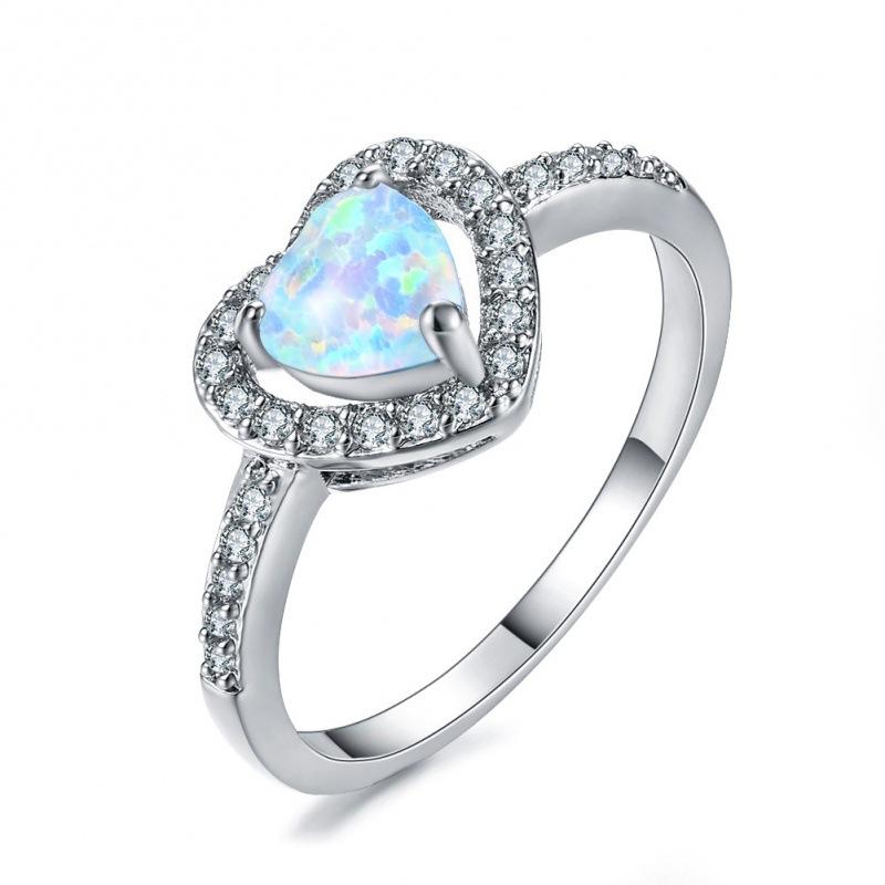 

White gold blue imported heart-shaped white diamond ring women s fashion personality ring no. 5 белый