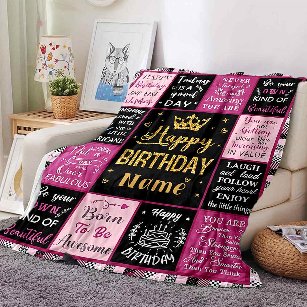 Happy Birthday Inspirational Quotes And Wishes Cozy Customizable Blanket Name Durable Comfort Suitable For Sofa Couch Office Bed Picnics Four Seasons
