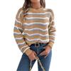 Fashionable Women's Casual Openwork Colour-Block Striped Lantern-Sleeve Pullover