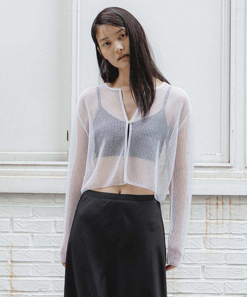 EMKM Linen See-Through Knit Cardigan_White