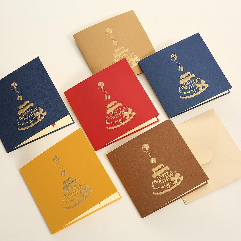 Foldable 3D Cake Birthday Card Ins Style Colorful Birthday Card Blessings and Thanks Gift Card