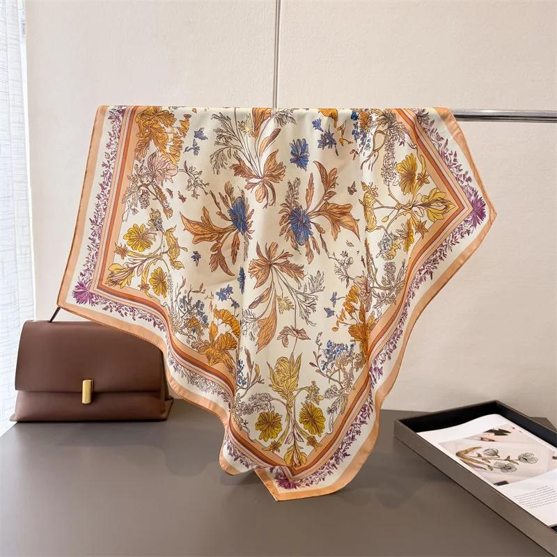 Women Square Scarf Silk Imitation Floral Print  Neckerchief Bandana Lady Shawl Scarves Wrap Head Hair Band Ties
