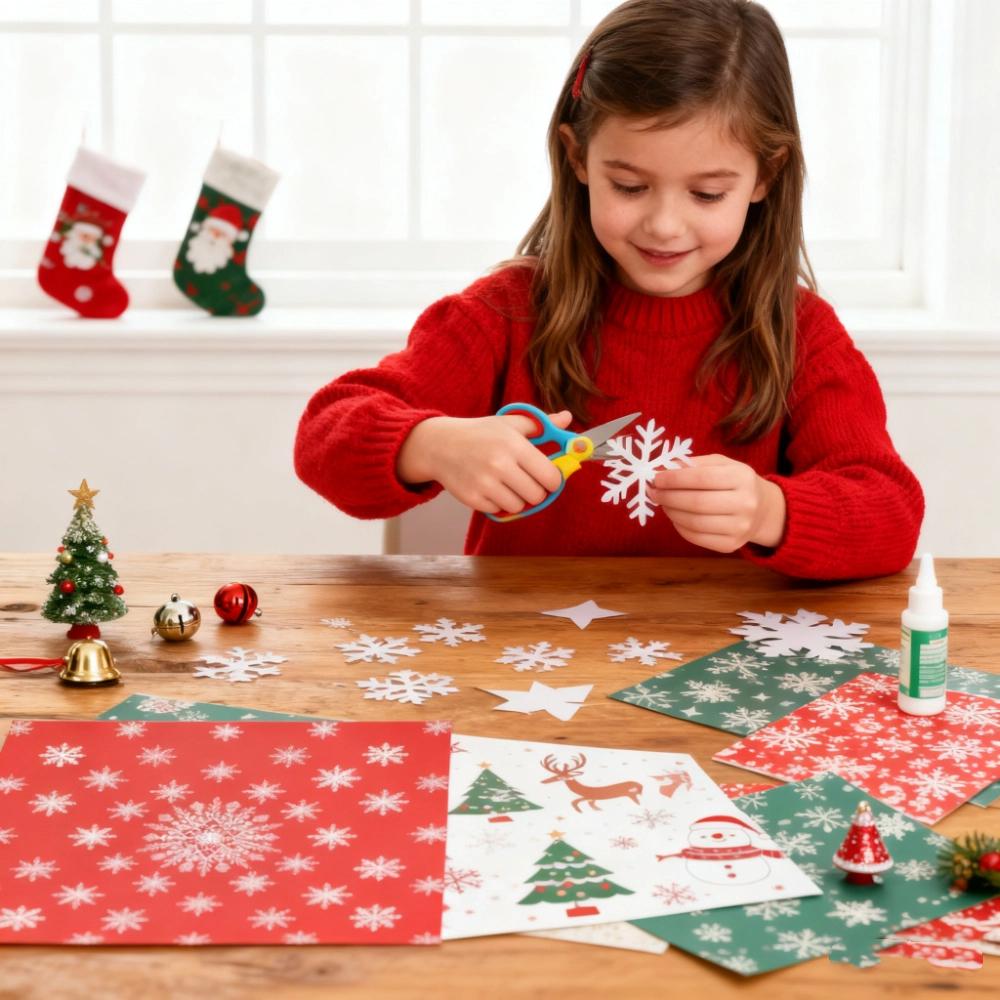 12 Sheet 15x15cm Christmas Scrapbook Paper Acid-Free Cardstock Snowflake/Santa/Snowman Christmas DIY Art Craft Paper