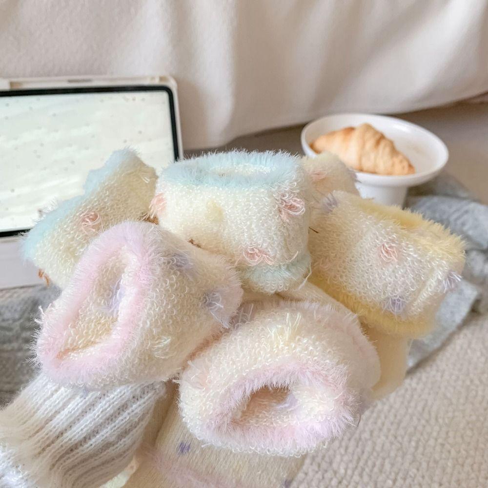 Absorb Sweat Mid Tube Socks Candy Color Thickened Floor Socks Korean Women's Socks  Autumn Winter