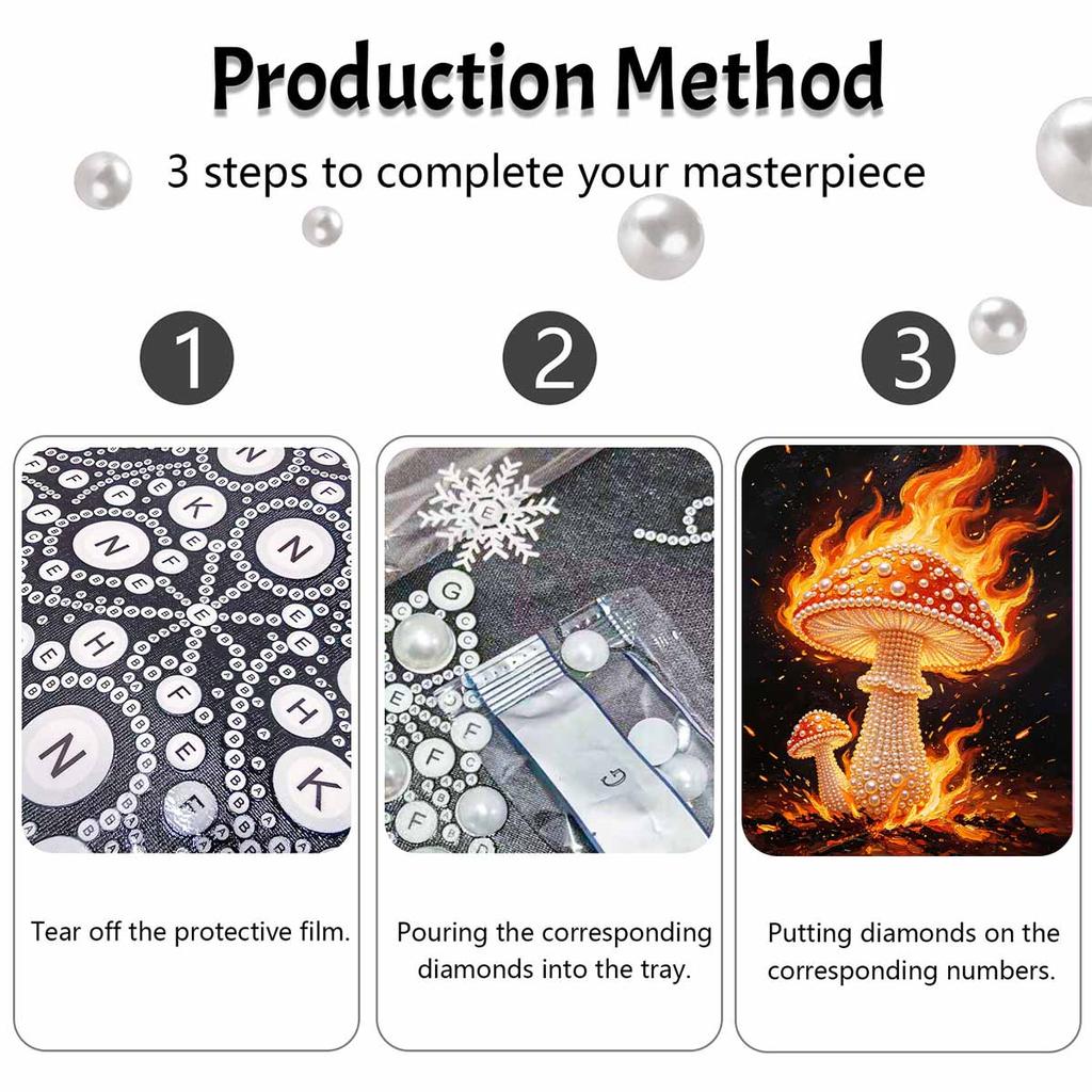 Handmade Pearl Painting Kit Fiery Mushroom DIY Frameless 3D Bead Art Canvas Creative Leisure Home Decoration Gift
