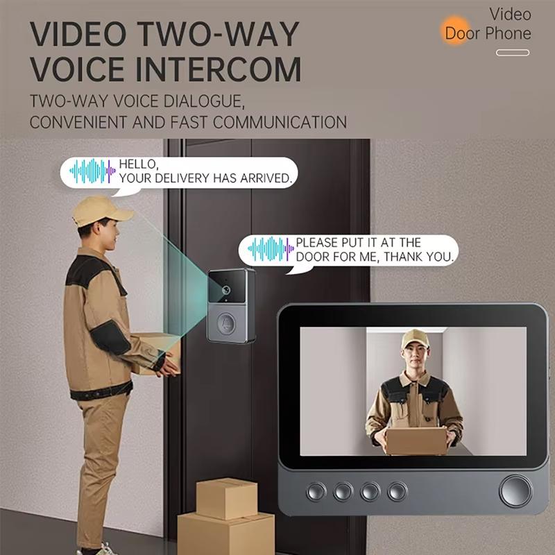 2.4G Wireless Video Doorbell Camera 4.3-inch IPS Screen Home Apartment Two-Way Voice Intercom Night Vision Smart Visual Doorbell