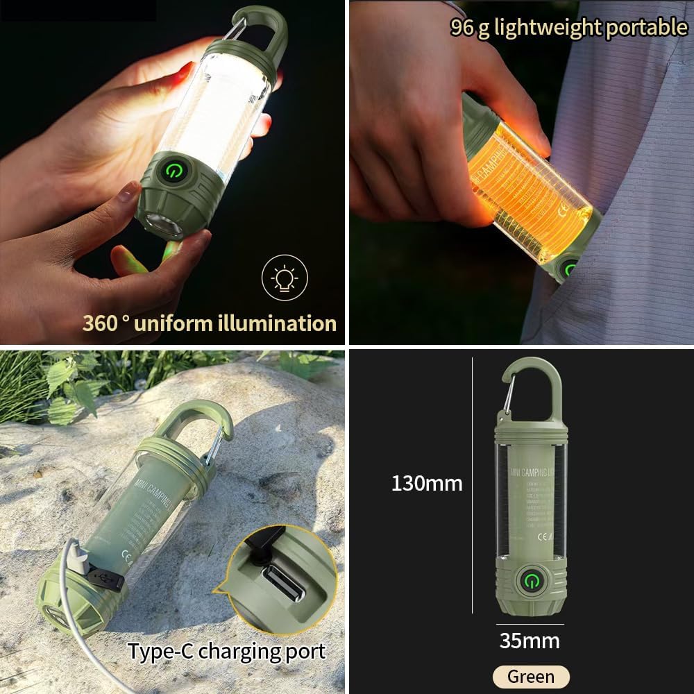 Rechargeable Flashlight Camping Lantern 6 Modes LED Mini Portable Keychain Tent Lamp Waterproof For Hiking Fishing Outdoor